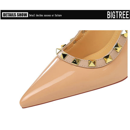 BIGTREE Scarpe Rivetto Design Donna Décolleté in pelle verniciata Tacchi alti Scarpe da festa sexy Stiletto Estate Sandali col tacco alto Tacco da donna platinumshop