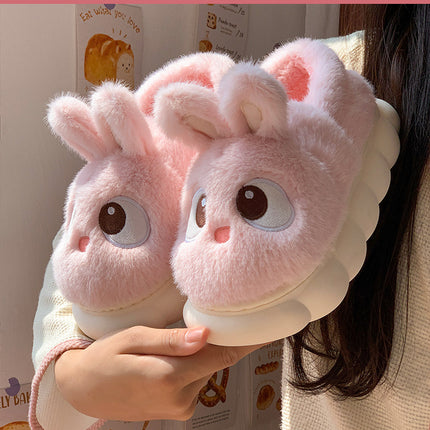 Chaussons d'intérieur en peluche chaude d'hiver en fourrure de lapin panda de dessin animé, pantoufles plates moelleuses thermiques amusantes pour femmes