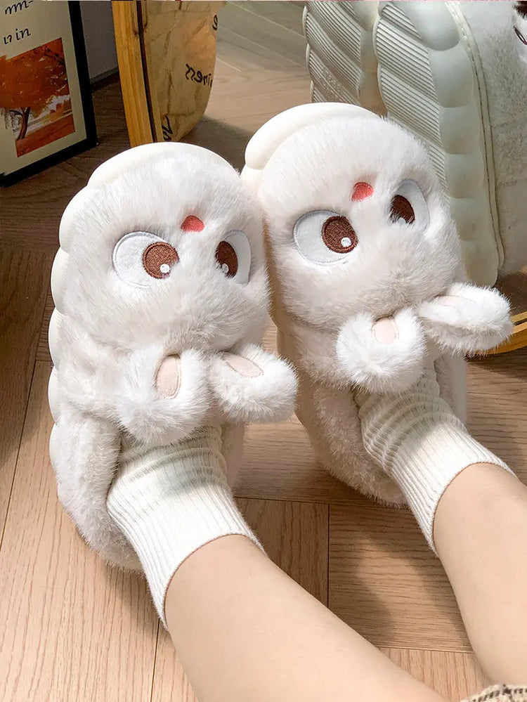 Pantofola sfocata del fumetto di casa invernale calda pelliccia di coniglio di panda peluche coperta scarpa da casa per donna infradito piatto peloso termico divertente femminile