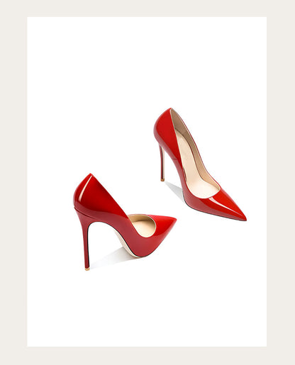 Sizes 48 Classic Style Women Patent Pointed Toe Slip On 12cm High Heel Shoes Elegant Ladies Plain Stiletto Pumps Black Red White