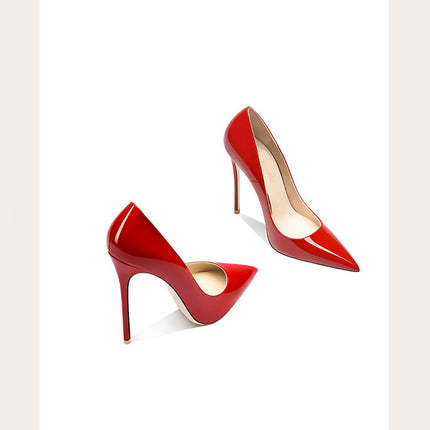 Taglie 48 Scarpe da donna stile classico in vernice con punta a punta Slip On 12 cm Scarpe con tacco alto da donna eleganti Décolleté a spillo semplici Nero Rosso Bianco