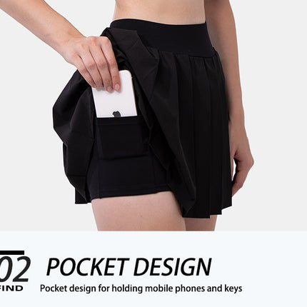 Minigonna estiva sexy da donna con bendaggio laterale, vita alta elasticizzata, con pantaloncini integrati, modello A-line slim, stile tennis, ideale per il club.