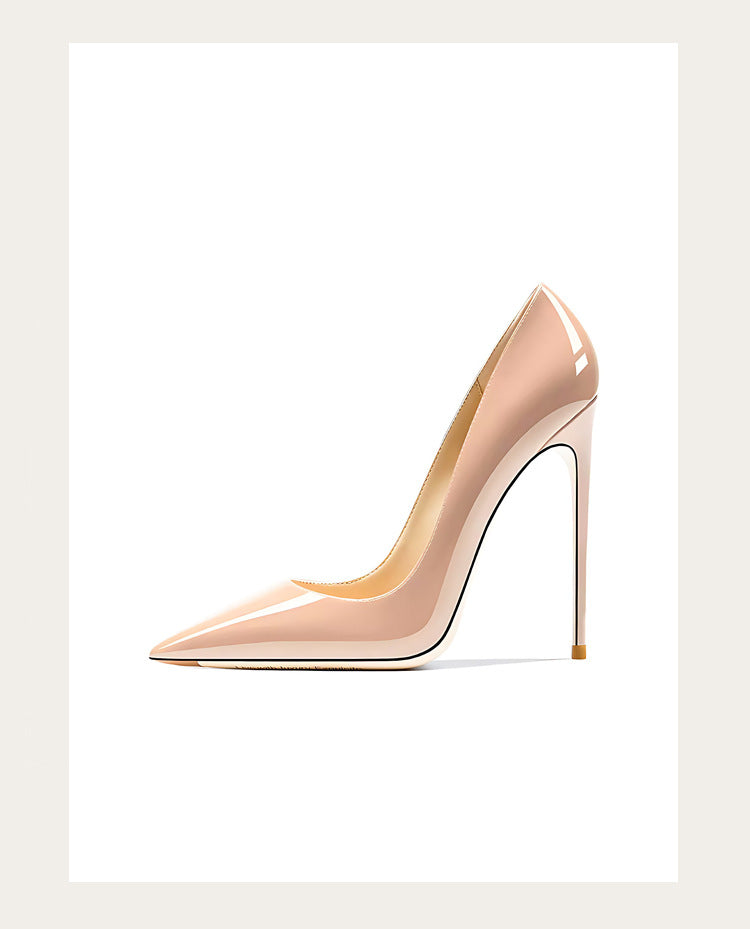 Taglie 48 Scarpe da donna stile classico in vernice con punta a punta Slip On 12 cm Scarpe con tacco alto da donna eleganti Décolleté a spillo semplici Nero Rosso Bianco