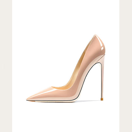 Tallas 48 Zapatos de mujer de estilo clásico de charol con punta en punta sin cordones de 12 cm Zapatos de tacón alto elegantes para mujer Tacones de aguja sencillos Negro Rojo Blanco