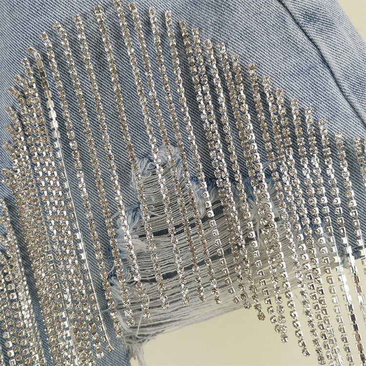 Pantaloncini di jeans Donna Jeans strappati con foro Nappe Diamanti Sexy lavato effetto consumato Vita alta Streetwear 2025 Pantaloni corti dritti