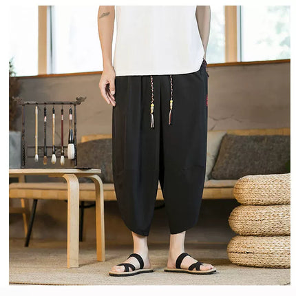 Pantaloncini da samurai giapponesi Kimono estivo da uomo Pantaloni da bagno tradizionali Abbigliamento asiatico da uomo allentato casual Pantaloni a gamba larga Yukata neri