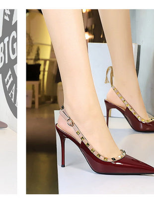 BIGTREE Scarpe Rivetto Design Donna Décolleté in pelle verniciata Tacchi alti Scarpe da festa sexy Stiletto Estate Sandali col tacco alto Tacco da donna platinumshop