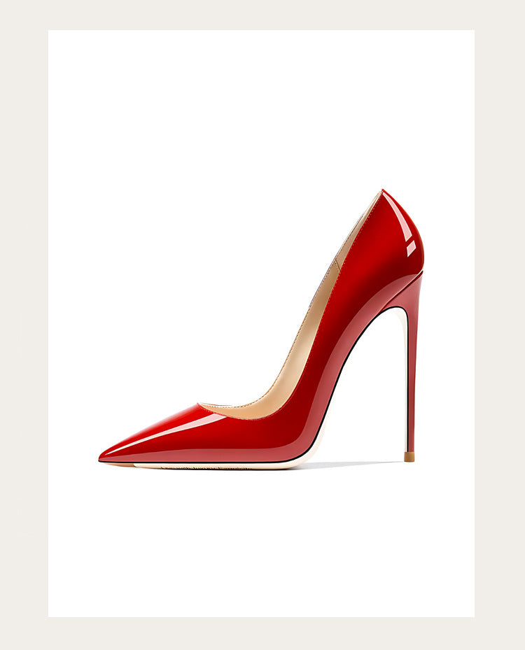 Taglie 48 Scarpe da donna stile classico in vernice con punta a punta Slip On 12 cm Scarpe con tacco alto da donna eleganti Décolleté a spillo semplici Nero Rosso Bianco