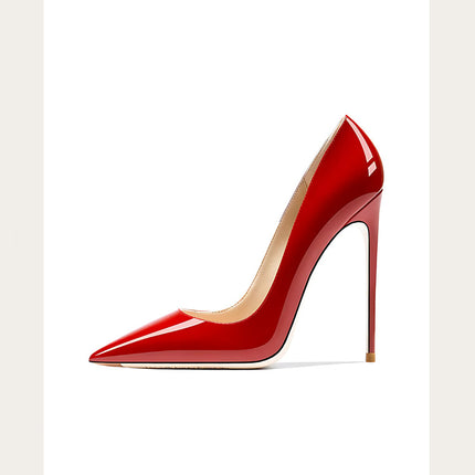 Taglie 48 Scarpe da donna stile classico in vernice con punta a punta Slip On 12 cm Scarpe con tacco alto da donna eleganti Décolleté a spillo semplici Nero Rosso Bianco
