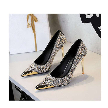 BIGTREE Scarpe Tomaia per scarpe con strass Décolleté da donna Tacchi a spillo 9,5 cm Punta a punta in metallo Tacchi alti Décolleté in cristallo di lusso Lady platinumshop