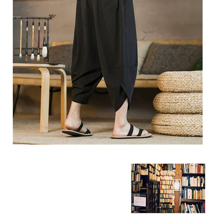 Pantaloncini da samurai giapponesi Kimono estivo da uomo Pantaloni da bagno tradizionali Abbigliamento asiatico da uomo allentato casual Pantaloni a gamba larga Yukata neri