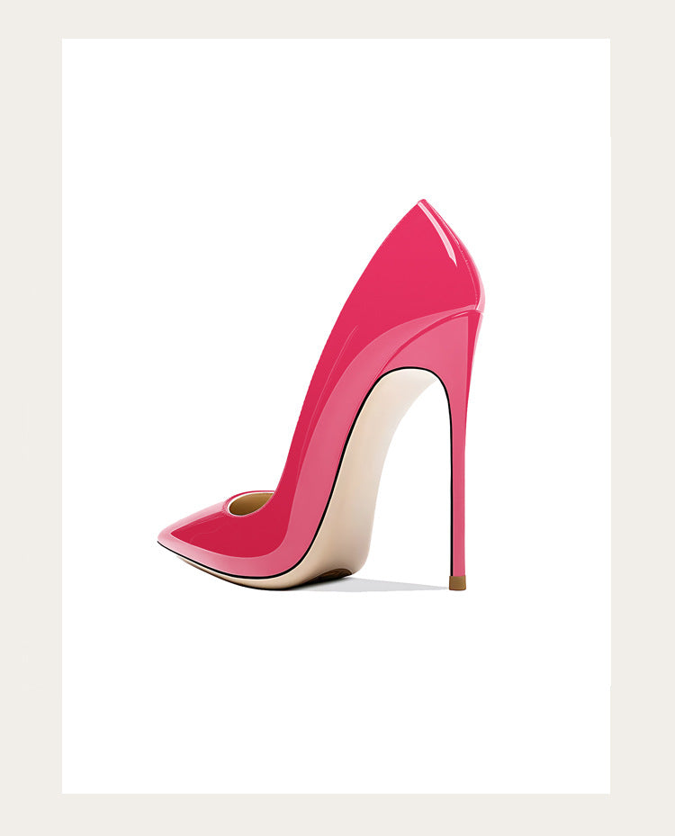 Taglie 48 Scarpe da donna stile classico in vernice con punta a punta Slip On 12 cm Scarpe con tacco alto da donna eleganti Décolleté a spillo semplici Nero Rosso Bianco