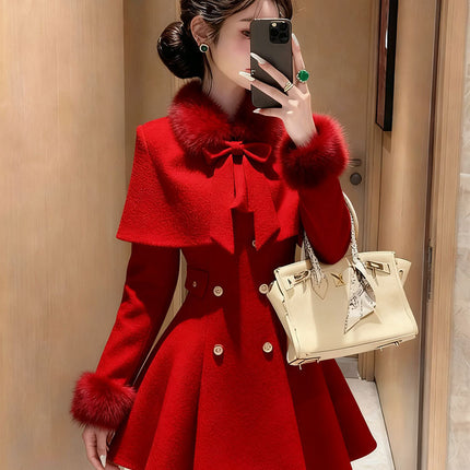 Elegant Mini Dress with Belt Cowl Neck Coat Fragrance Style Lightweight Autumn Fashion New Arrival for Women