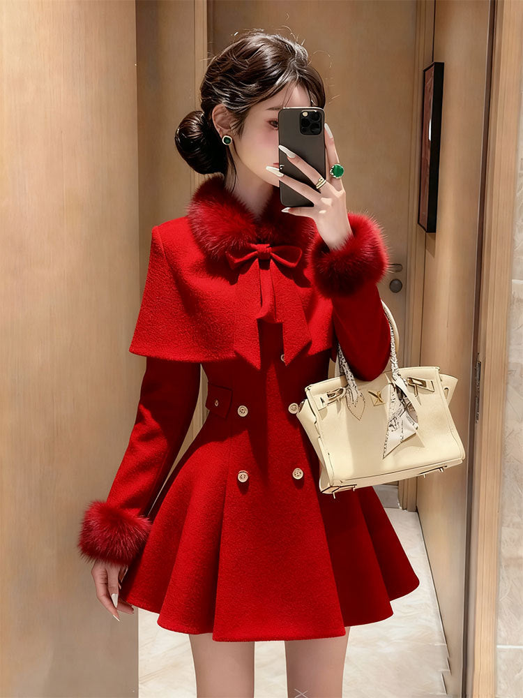 Elegant Mini Dress with Belt Cowl Neck Coat Fragrance Style Lightweight Autumn Fashion New Arrival for Women