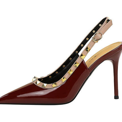 BIGTREE Scarpe Rivetto Design Donna Décolleté in pelle verniciata Tacchi alti Scarpe da festa sexy Stiletto Estate Sandali col tacco alto Tacco da donna platinumshop