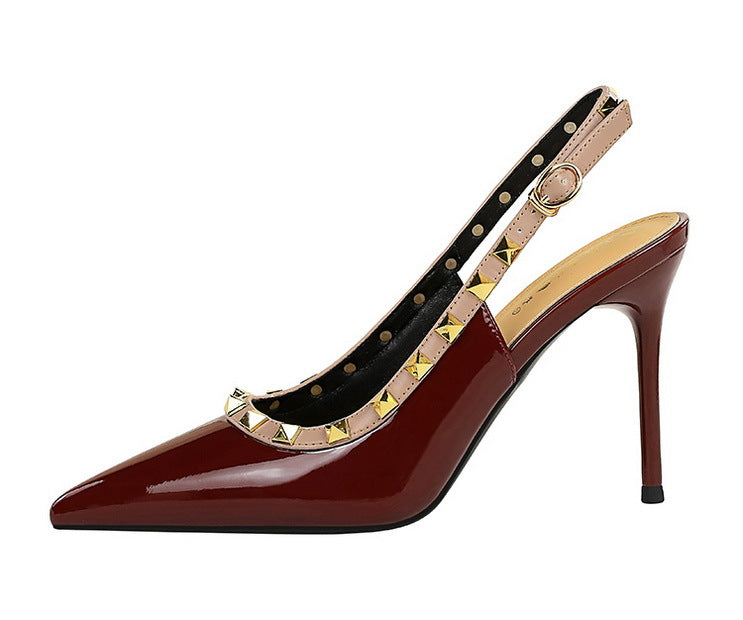 BIGTREE Scarpe Rivetto Design Donna Décolleté in pelle verniciata Tacchi alti Scarpe da festa sexy Stiletto Estate Sandali col tacco alto Tacco da donna platinumshop