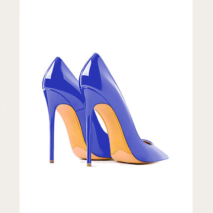 Tallas 48 Zapatos de mujer de estilo clásico de charol con punta en punta sin cordones de 12 cm Zapatos de tacón alto elegantes para mujer Tacones de aguja sencillos Negro Rojo Blanco