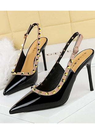 BIGTREE Scarpe Rivetto Design Donna Décolleté in pelle verniciata Tacchi alti Scarpe da festa sexy Stiletto Estate Sandali col tacco alto Tacco da donna platinumshop