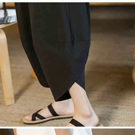 Pantaloncini da samurai giapponesi Kimono estivo da uomo Pantaloni da bagno tradizionali Abbigliamento asiatico da uomo allentato casual Pantaloni a gamba larga Yukata neri