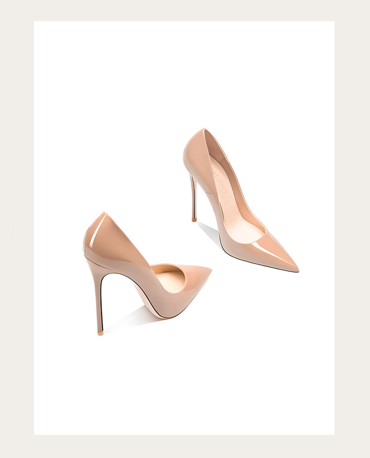 Sizes 48 Classic Style Women Patent Pointed Toe Slip On 12cm High Heel Shoes Elegant Ladies Plain Stiletto Pumps Black Red White