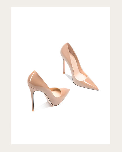 Sizes 48 Classic Style Women Patent Pointed Toe Slip On 12cm High Heel Shoes Elegant Ladies Plain Stiletto Pumps Black Red White