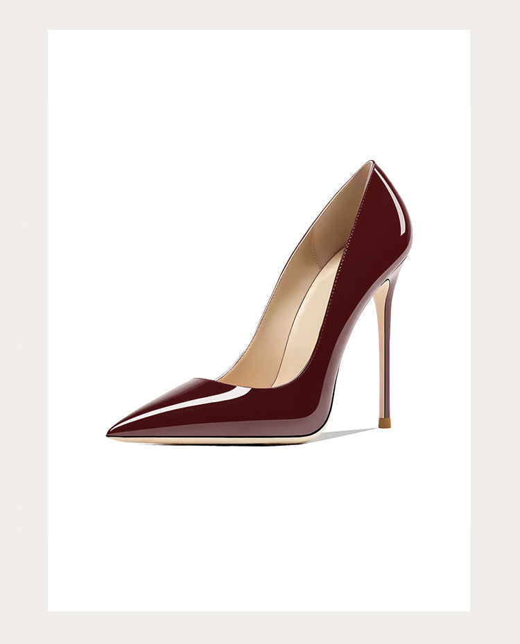 Sizes 48 Classic Style Women Patent Pointed Toe Slip On 12cm High Heel Shoes Elegant Ladies Plain Stiletto Pumps Black Red White