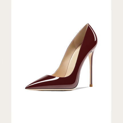 Tallas 48 Zapatos de mujer de estilo clásico de charol con punta en punta sin cordones de 12 cm Zapatos de tacón alto elegantes para mujer Tacones de aguja sencillos Negro Rojo Blanco