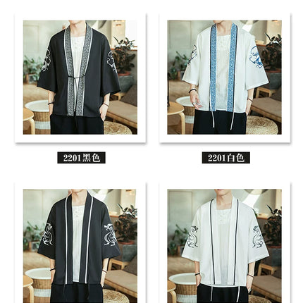 Japan Samurai Shirt uomo ricamato Kimono giapponese manica corta Cardigan uomo estate sottile moda Casual Yukata Cardigan Top uomo
