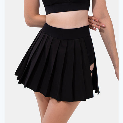 Minigonna estiva sexy da donna con bendaggio laterale, vita alta elasticizzata, con pantaloncini integrati, modello A-line slim, stile tennis, ideale per il club.
