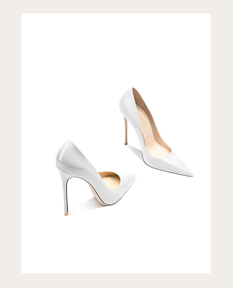 Sizes 48 Classic Style Women Patent Pointed Toe Slip On 12cm High Heel Shoes Elegant Ladies Plain Stiletto Pumps Black Red White