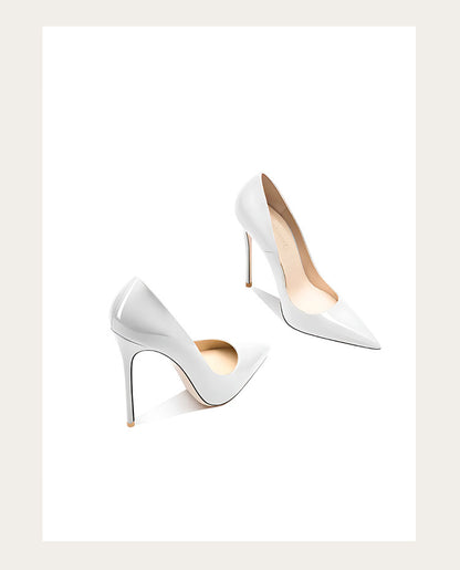 Sizes 48 Classic Style Women Patent Pointed Toe Slip On 12cm High Heel Shoes Elegant Ladies Plain Stiletto Pumps Black Red White