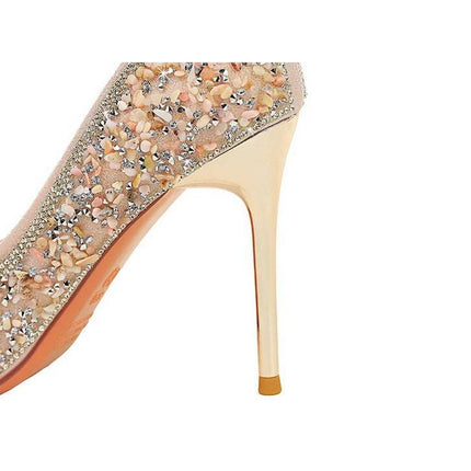 BIGTREE Scarpe Tomaia per scarpe con strass Décolleté da donna Tacchi a spillo 9,5 cm Punta a punta in metallo Tacchi alti Décolleté in cristallo di lusso Lady platinumshop