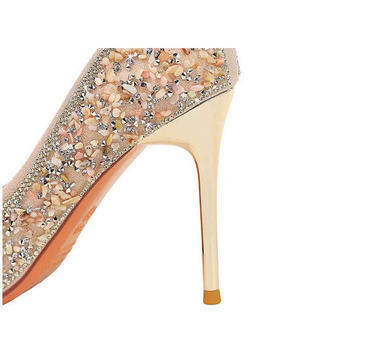 BIGTREE Scarpe Tomaia per scarpe con strass Décolleté da donna Tacchi a spillo 9,5 cm Punta a punta in metallo Tacchi alti Décolleté in cristallo di lusso Lady platinumshop