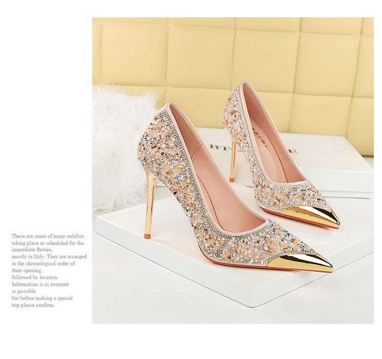 BIGTREE Scarpe Tomaia per scarpe con strass Décolleté da donna Tacchi a spillo 9,5 cm Punta a punta in metallo Tacchi alti Décolleté in cristallo di lusso Lady platinumshop