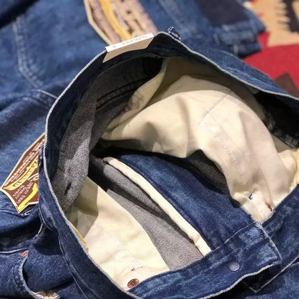 Multi Pockets Heavyweight Cotton Denim Dark Blue Men Pants American Tough Guys Male Overalls Straight Workwear Cargo Trousers