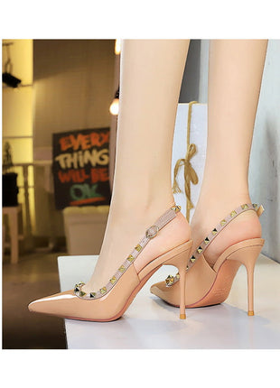 BIGTREE Scarpe Rivetto Design Donna Décolleté in pelle verniciata Tacchi alti Scarpe da festa sexy Stiletto Estate Sandali col tacco alto Tacco da donna platinumshop