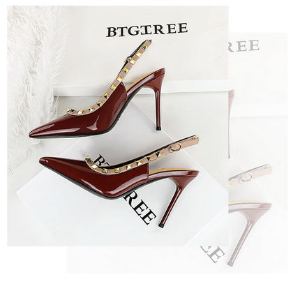 BIGTREE Scarpe Rivetto Design Donna Décolleté in pelle verniciata Tacchi alti Scarpe da festa sexy Stiletto Estate Sandali col tacco alto Tacco da donna platinumshop