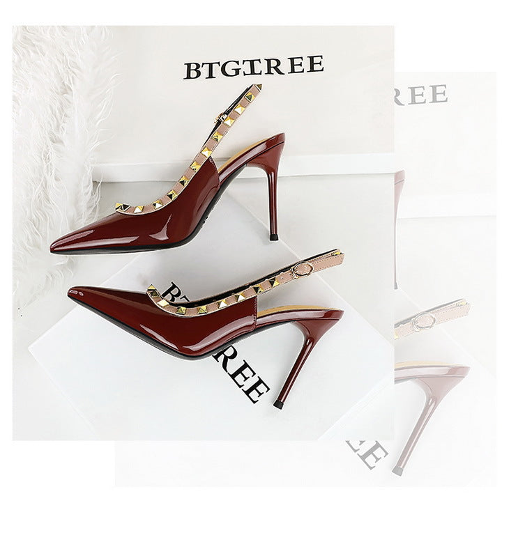 BIGTREE Scarpe Rivetto Design Donna Décolleté in pelle verniciata Tacchi alti Scarpe da festa sexy Stiletto Estate Sandali col tacco alto Tacco da donna platinumshop