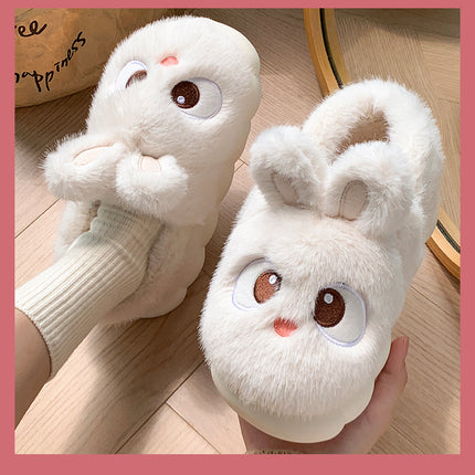 Chaussons d'intérieur en peluche chaude d'hiver en fourrure de lapin panda de dessin animé, pantoufles plates moelleuses thermiques amusantes pour femmes