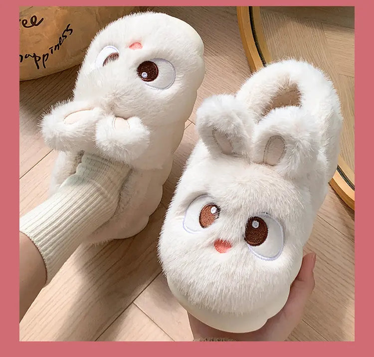 Pantofola sfocata del fumetto di casa invernale calda pelliccia di coniglio di panda peluche coperta scarpa da casa per donna infradito piatto peloso termico divertente femminile