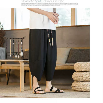 Pantaloncini da samurai giapponesi Kimono estivo da uomo Pantaloni da bagno tradizionali Abbigliamento asiatico da uomo allentato casual Pantaloni a gamba larga Yukata neri