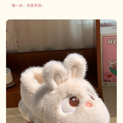 Chaussons d'intérieur en peluche chaude d'hiver en fourrure de lapin panda de dessin animé, pantoufles plates moelleuses thermiques amusantes pour femmes