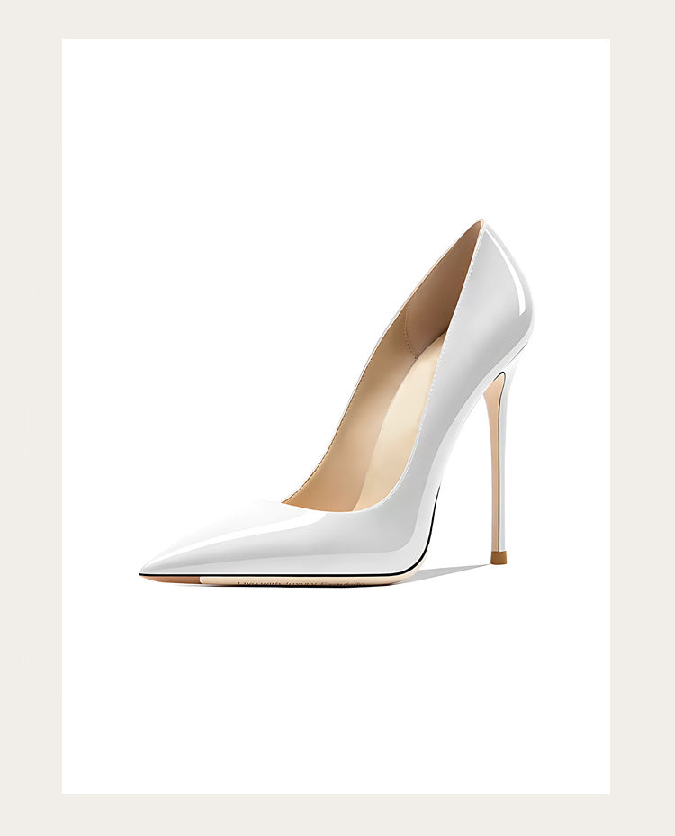 Sizes 48 Classic Style Women Patent Pointed Toe Slip On 12cm High Heel Shoes Elegant Ladies Plain Stiletto Pumps Black Red White