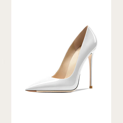 Tallas 48 Zapatos de mujer de estilo clásico de charol con punta en punta sin cordones de 12 cm Zapatos de tacón alto elegantes para mujer Tacones de aguja sencillos Negro Rojo Blanco