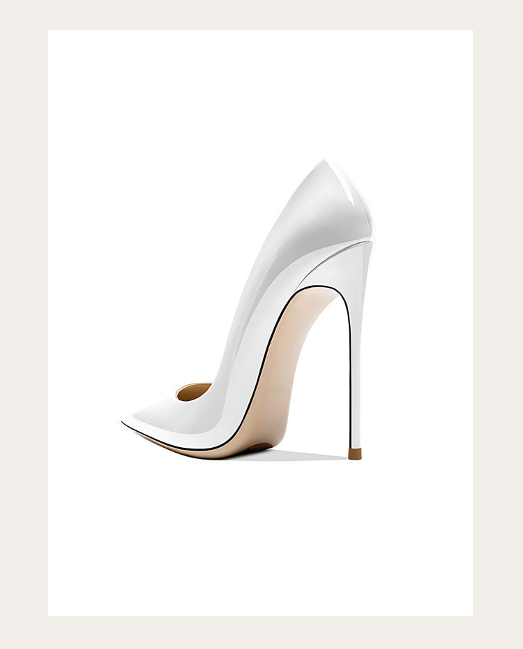 Sizes 48 Classic Style Women Patent Pointed Toe Slip On 12cm High Heel Shoes Elegant Ladies Plain Stiletto Pumps Black Red White