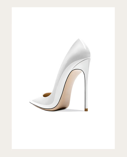 Sizes 48 Classic Style Women Patent Pointed Toe Slip On 12cm High Heel Shoes Elegant Ladies Plain Stiletto Pumps Black Red White