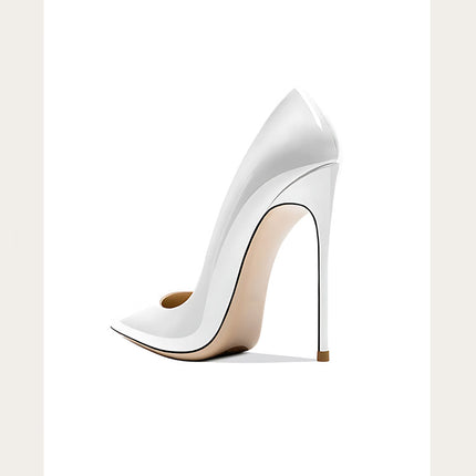Taglie 48 Scarpe da donna stile classico in vernice con punta a punta Slip On 12 cm Scarpe con tacco alto da donna eleganti Décolleté a spillo semplici Nero Rosso Bianco