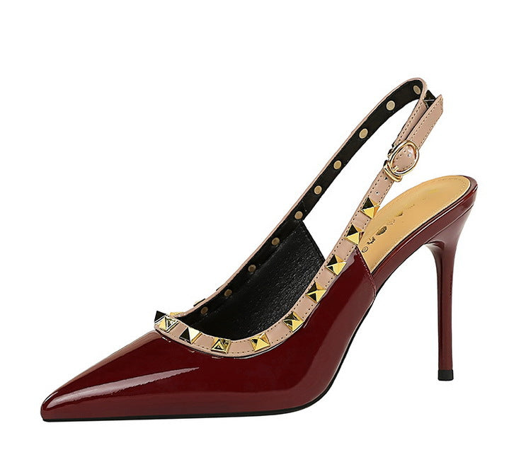 BIGTREE Scarpe Rivetto Design Donna Décolleté in pelle verniciata Tacchi alti Scarpe da festa sexy Stiletto Estate Sandali col tacco alto Tacco da donna platinumshop