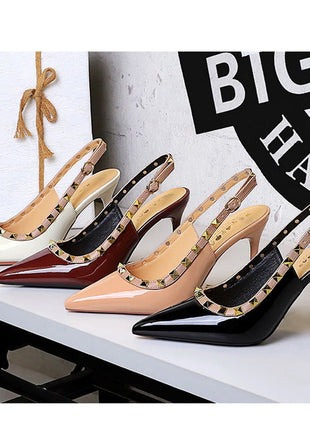 BIGTREE Scarpe Rivetto Design Donna Décolleté in pelle verniciata Tacchi alti Scarpe da festa sexy Stiletto Estate Sandali col tacco alto Tacco da donna platinumshop