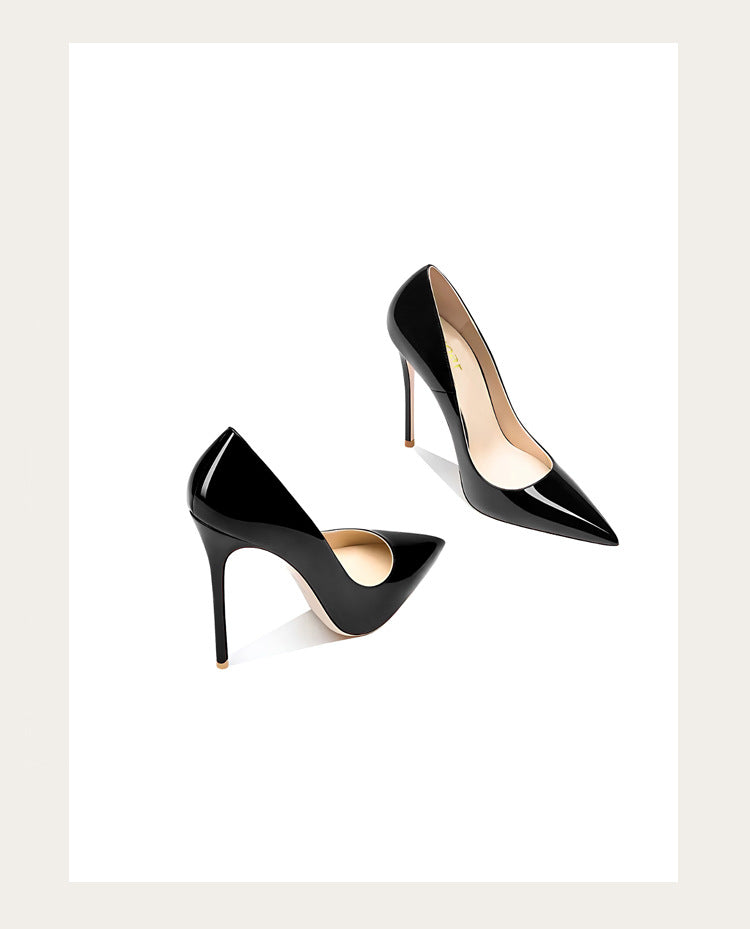 Sizes 48 Classic Style Women Patent Pointed Toe Slip On 12cm High Heel Shoes Elegant Ladies Plain Stiletto Pumps Black Red White